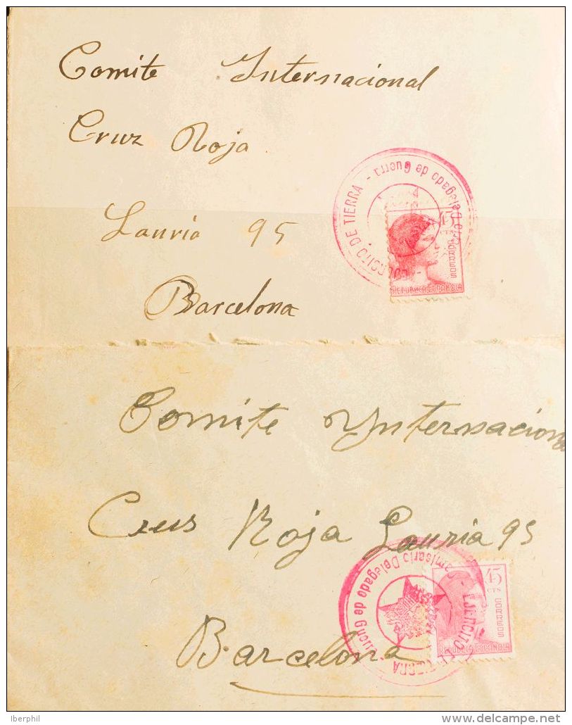 752 SOBRE (1936ca). Conjunto De Dos Cartas Franqueadas Con El 45 Cts Rosa Y Dirigidas A BARCELONA. Matasello EJERCITO DE - Emisiones Nacionalistas