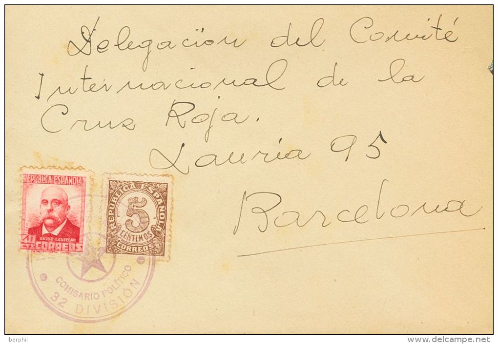 736, 745 SOBRE (1936ca). 40 Cts Carmín Y 5 Cts Casta&ntilde;o. Dirigida A BARCELONA. Matasello 141&ordf; BRIGADA - Emisiones Nacionalistas