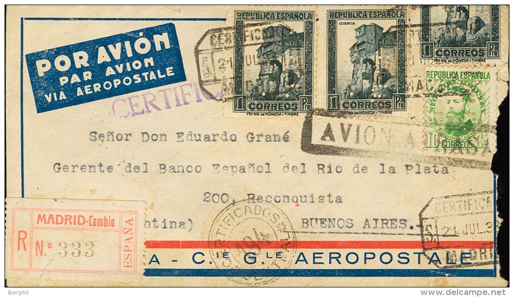 664, 673(3) SOBRE 1933. 10 Cts Verde Amarillo Y 1 Pts Pizarra, Tres Sellos (uno Plegado Hacia El Reverso) PERFORADOS. Ce - Nuevos