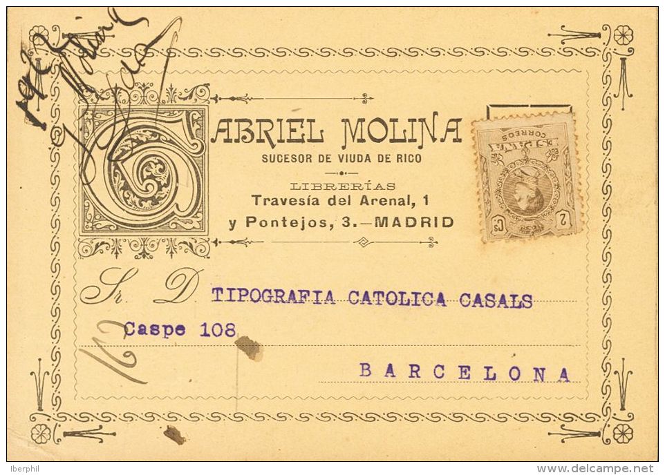 267 SOBRE 1922. 2 Cts Casta&ntilde;o (sin Matasellar). Tarjeta Postal De La Casa Comercial "Gabriel Molina" De MADRID A - Nuevos