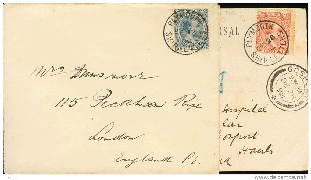 217, 221 SOBRE 1898. 10 Cts Casta&ntilde;o Y 25 Cts Azul Sobre Una Tarjeta Postal Y Sobre Una Carta, Respectivamente, Y - Ungebraucht