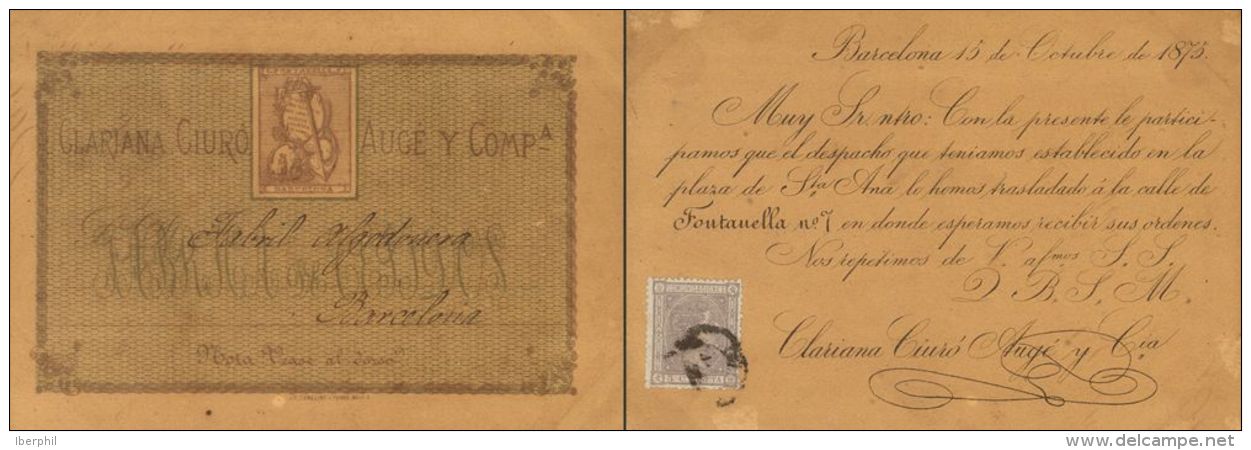 163 SOBRE 1875. Tarjeta Postal Comercial De La Casa CLARIANA, CIURO AUGE Y CI&ordf;, Imitando A Un Entero Postal De La & - Ungebraucht