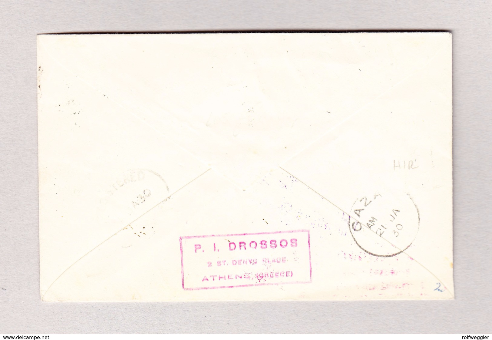 Griechenland ATHENES 15.1.1930 Luftpost R-Brief Nach Jerusalem Palestina AK-Stempel Gaza - Lettres & Documents