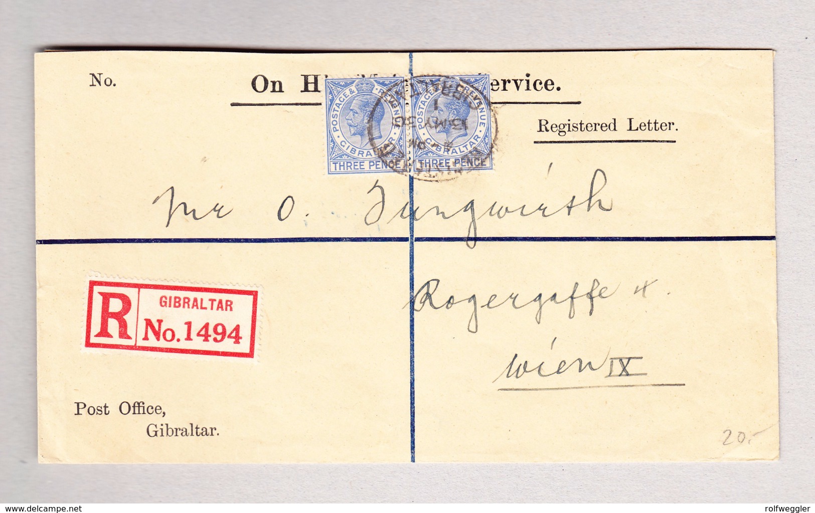 GIBRALTAR 3.5.1930 R-Brief Nach Wien Mit Waagr. Paar 3 Pence - Gibraltar