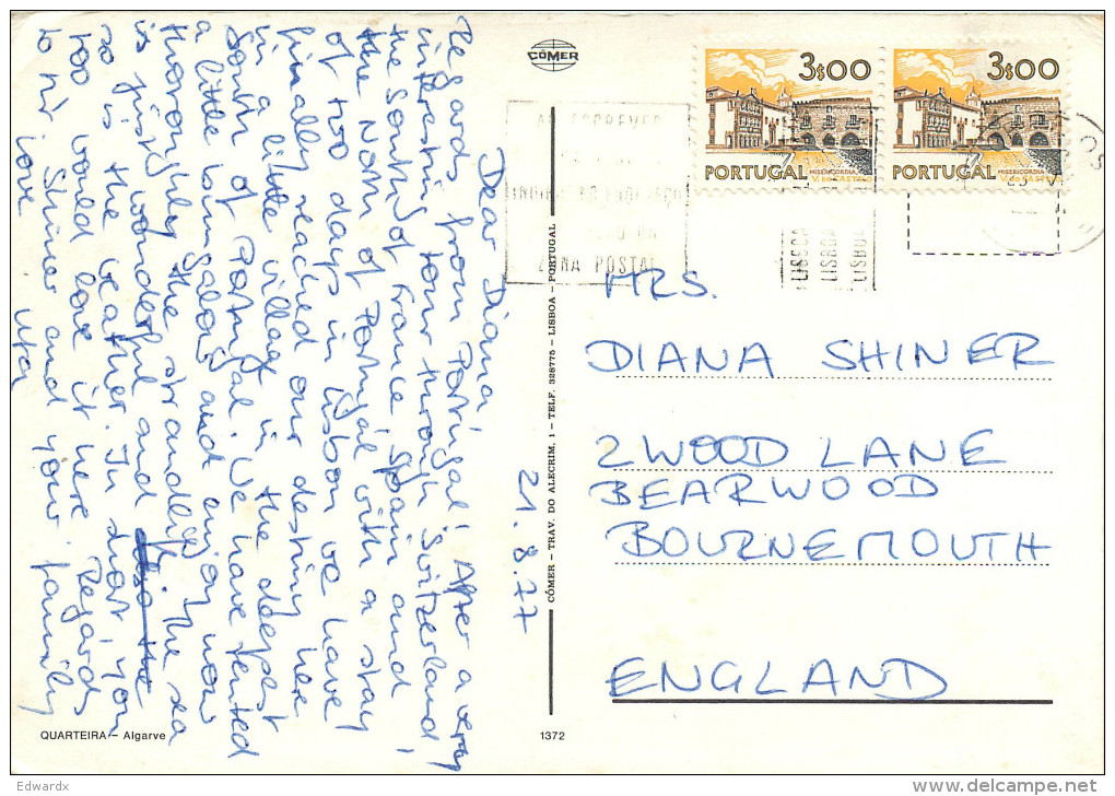 Quarteira, Portugal Postcard Posted 1977 Stamp - Faro