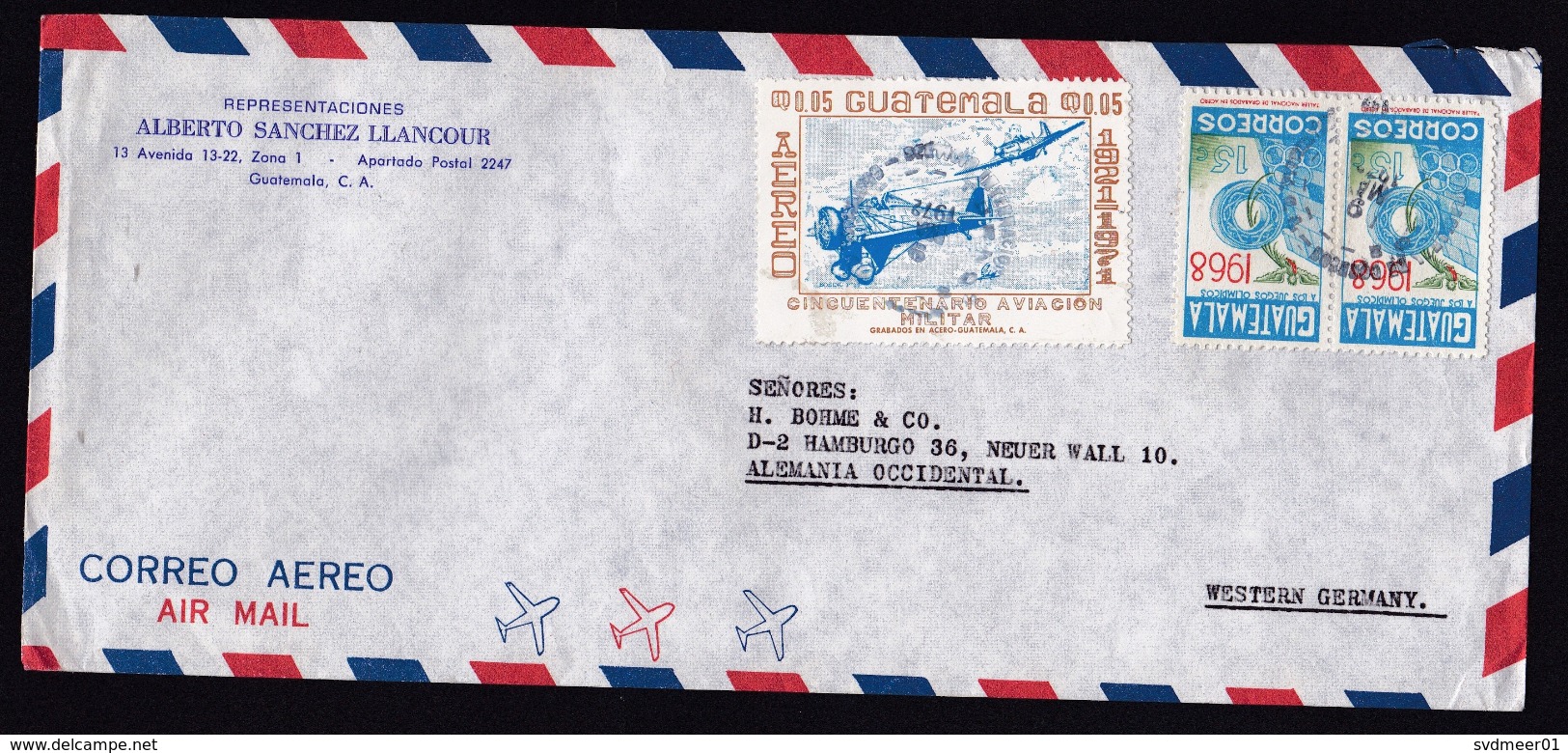 Guatemala: Airmail Cover To Germany, 1972, 3 Stamps, Olympics, Military Aviation, Airplane (minor Damage) - Guatemala