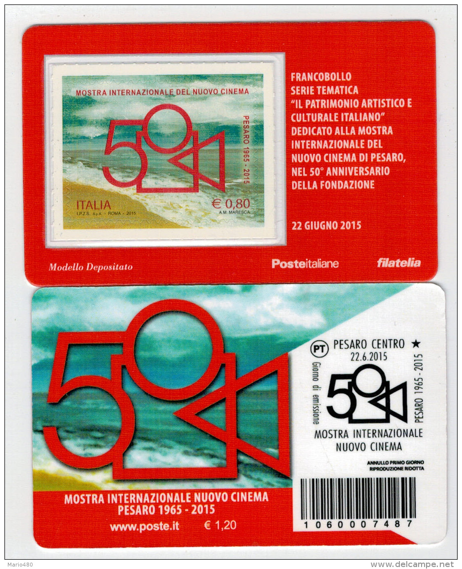 TESSERA  FILATELICA  2014    NUOVO CINEMA  DI  PESARO  50° ANN.  FONDAZIONE     BARRE  7487 - Cartes Philatéliques