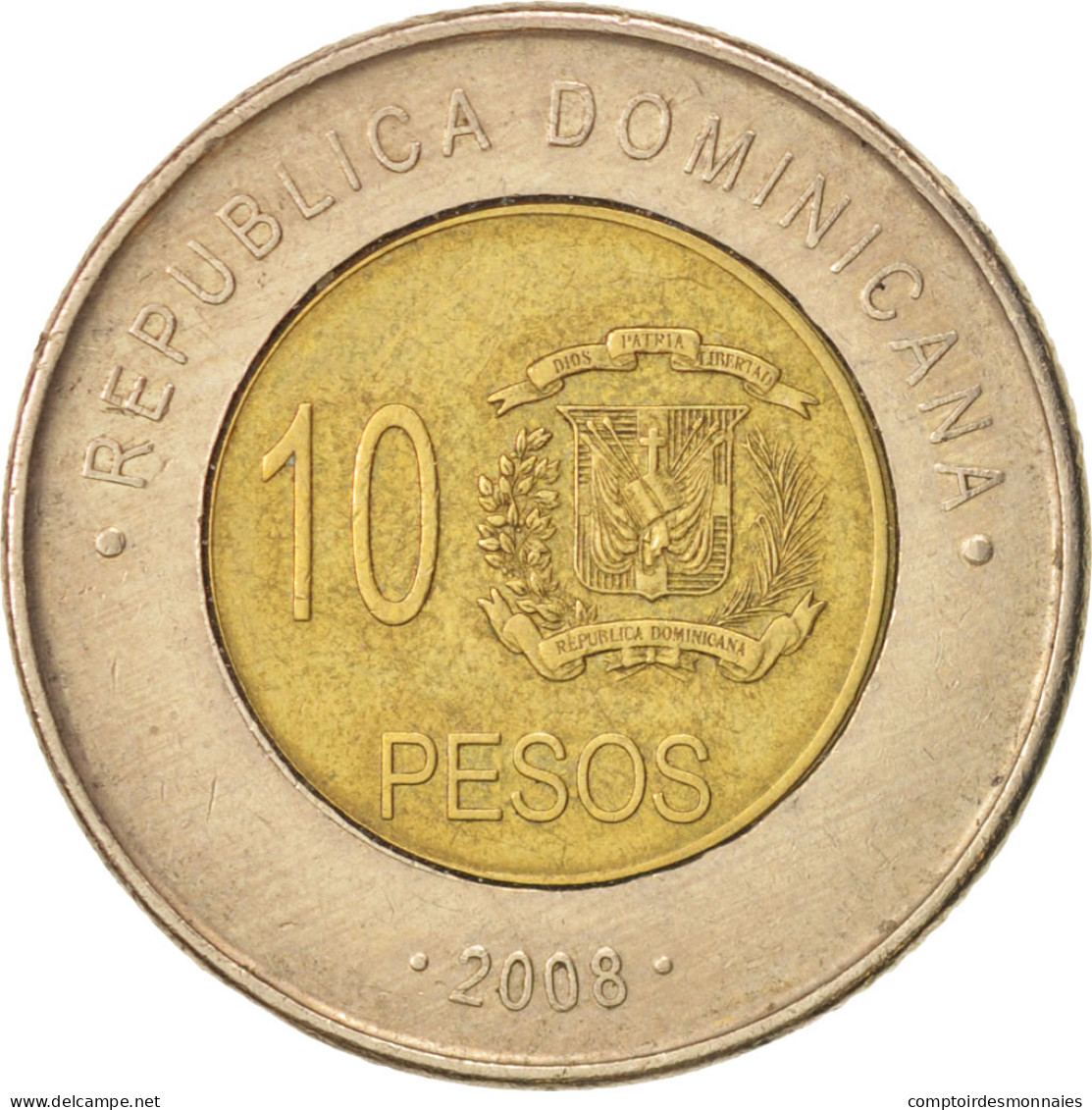 Monnaie, Dominican Republic, 10 Pesos, 2008, TTB+, Bi-Metallic, KM:106 - Dominicana