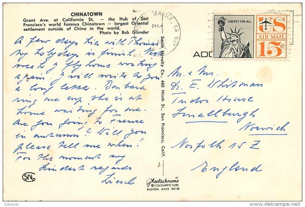 Chinatown, San Francisco, California, United States US Postcard Posted 1978 Stamp - San Francisco
