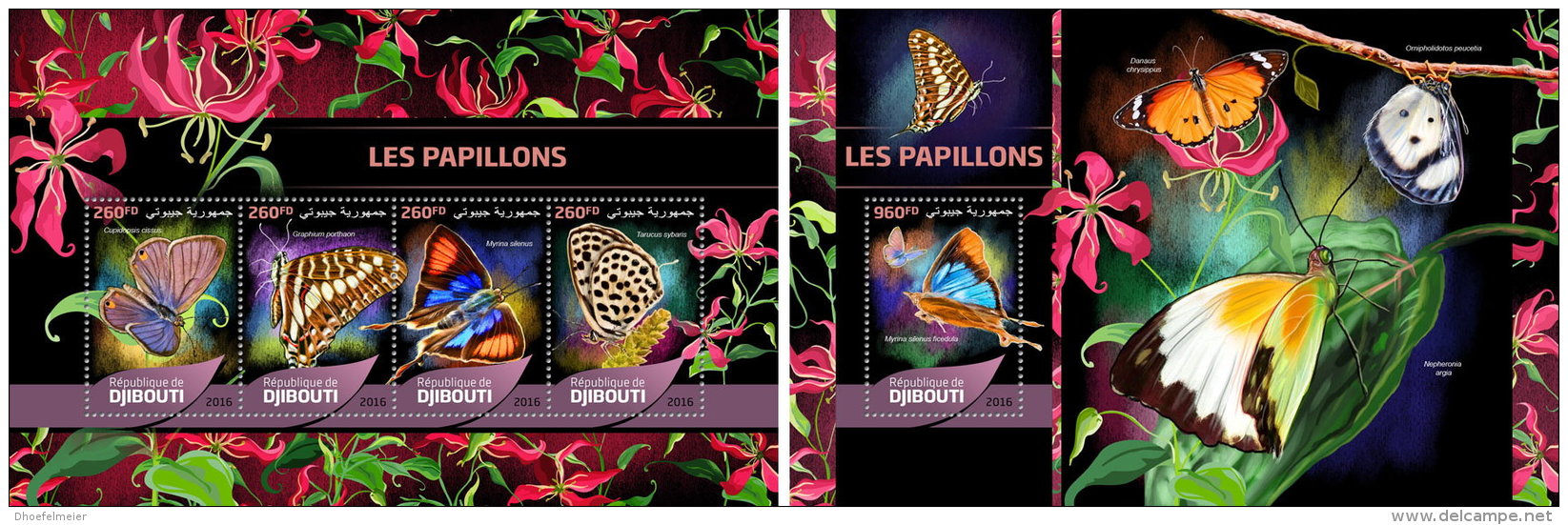 DJIBOUTI 2016 ** Butterflies Schmetterlinge Papillons M/S+S/S - OFFICIAL ISSUE - A1648 - Butterflies