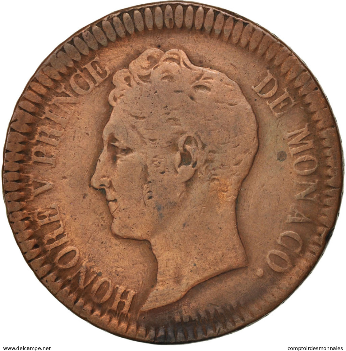 Monnaie, Monaco, Honore V, Decime, 1838, Monaco, TB+, Cuivre, KM:97.1 - 1819-1922 Honoré V, Charles III, Albert I