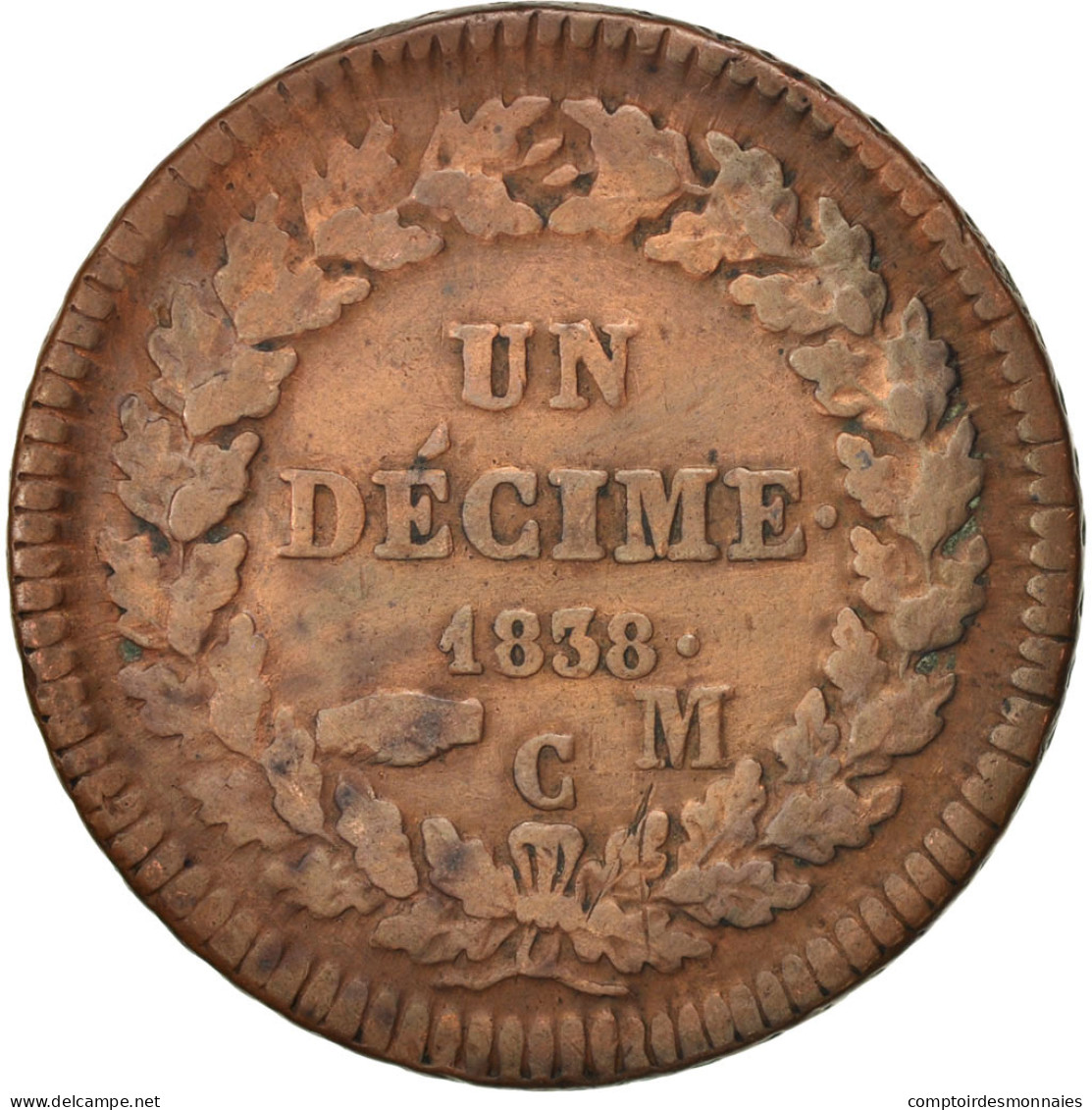 Monnaie, Monaco, Honore V, Decime, 1838, Monaco, TB+, Cuivre, KM:97.1 - 1819-1922 Onorato V, Carlo III, Alberto I