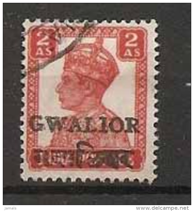 Br India King George VI, SG132 2a Vermilion, Princely State Gwalior Overprint, Alizah Printing, Used, Inde - Gwalior