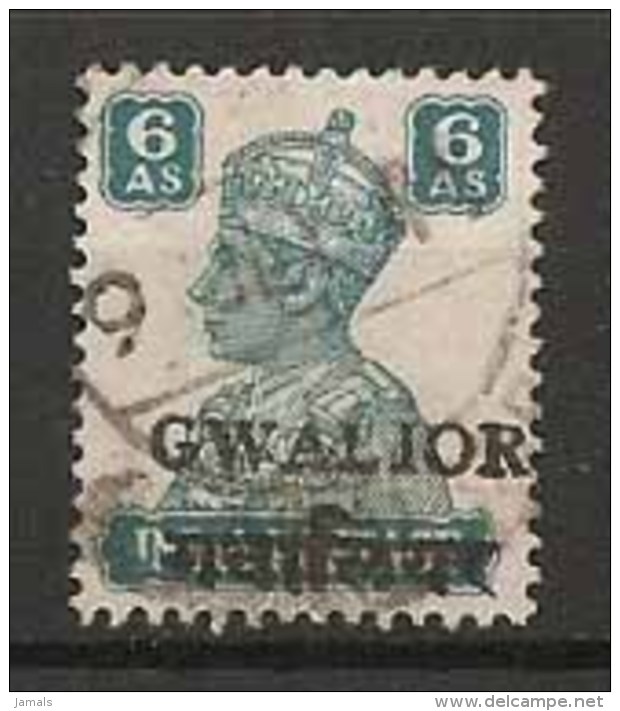 Br India King George VI, 6 An, Princely State Gwalior Overprint, Alizah Printing, Mint, Inde - Gwalior