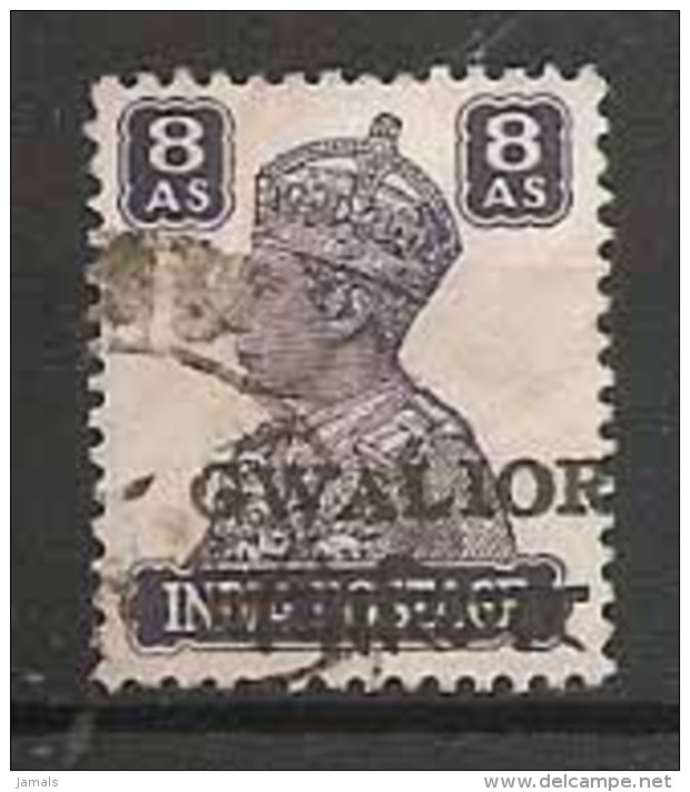 Br India King George VI, 8 An, Princely State Gwalior Overprint, Alizah Printing, Mint, Inde - Gwalior