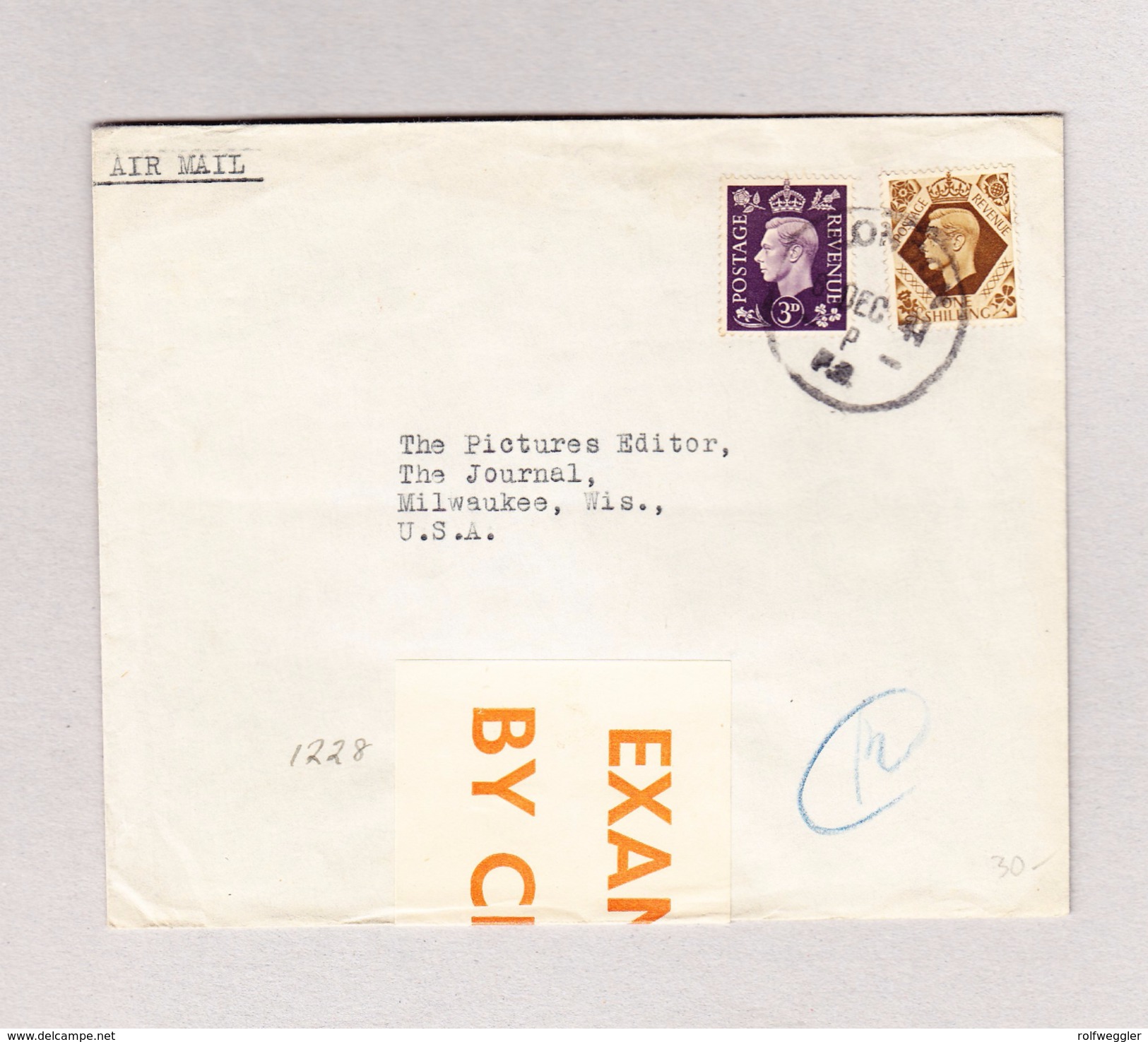 GB LIVERPOOL 8.12.1941 Zensur Brief Nach Milwaukee USA - Lettres & Documents