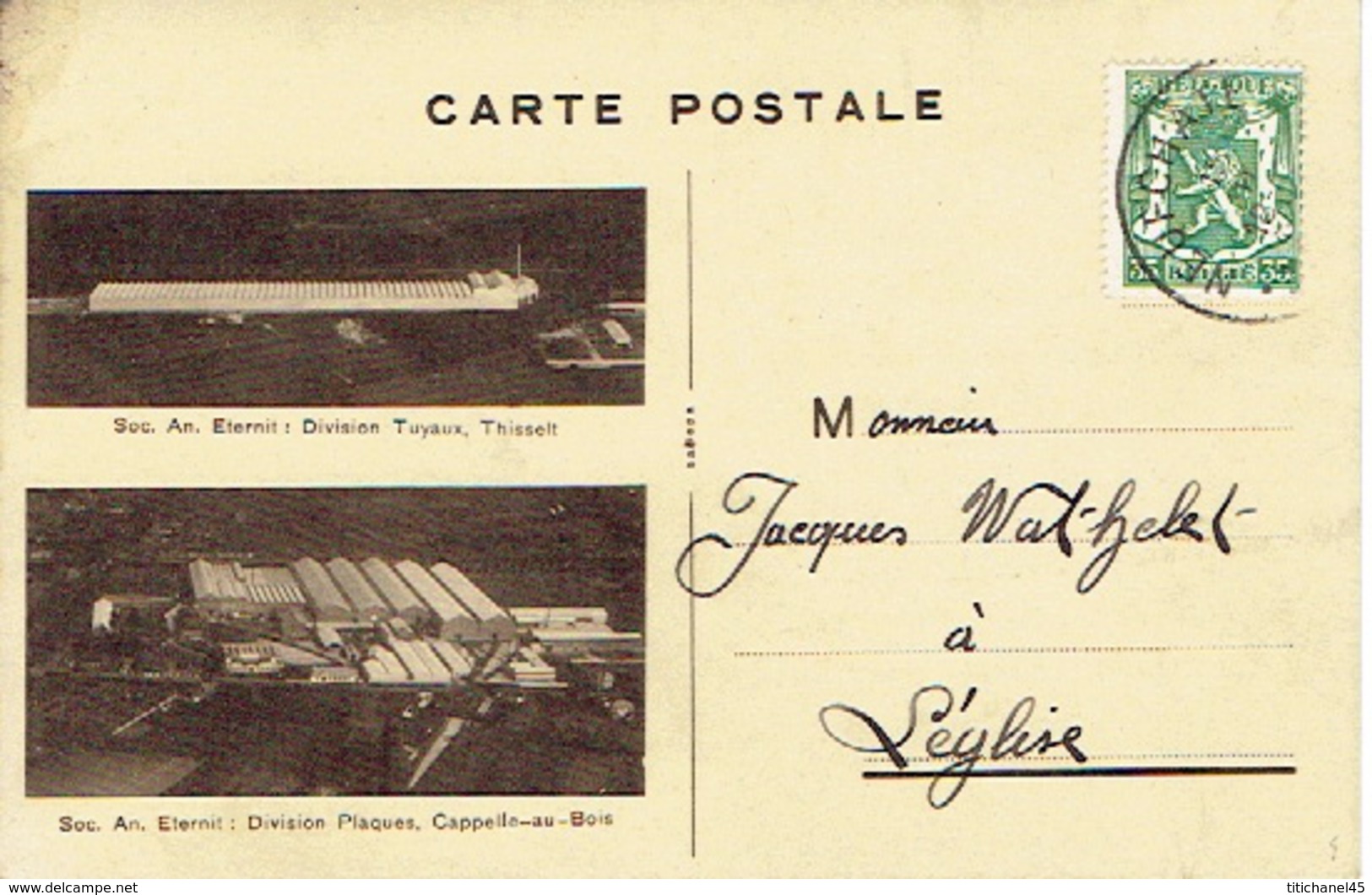 Carte Postale Publicitaire 1937 S.A. ETERNIT : Division Tuyaux à THISSELT Et Division Plaques à CAPELLE-AU-BOIS - Kapelle-op-den-Bos