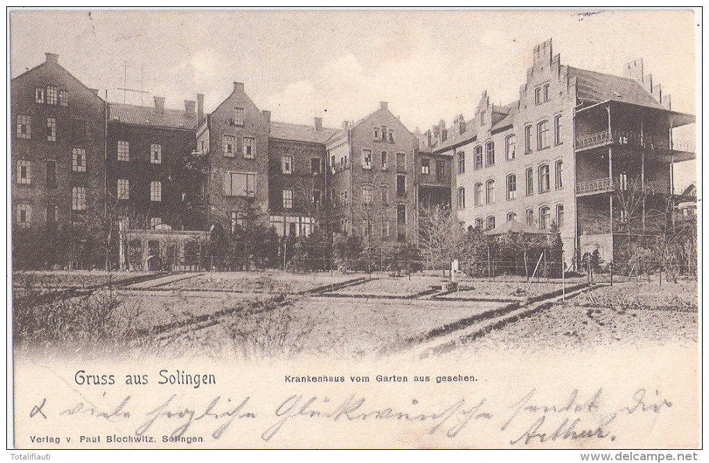 Gruss Aus SOLINGEN Krankenhaus Vom Garten Aus Gesehen Belebt 22.6.1901 Gelaufen - Solingen