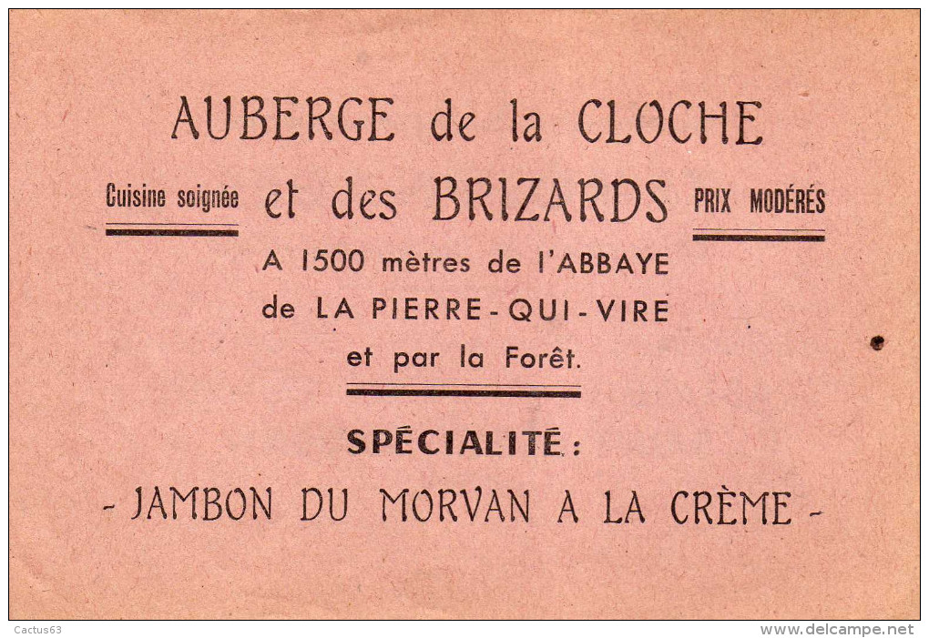 AUBERGE De La CLOCHE Et Des BRIZARDS ... LA PIERRE QUI VIRE .. SAINT-LEGER-VAUBAN.( Yonne ) - Publicités