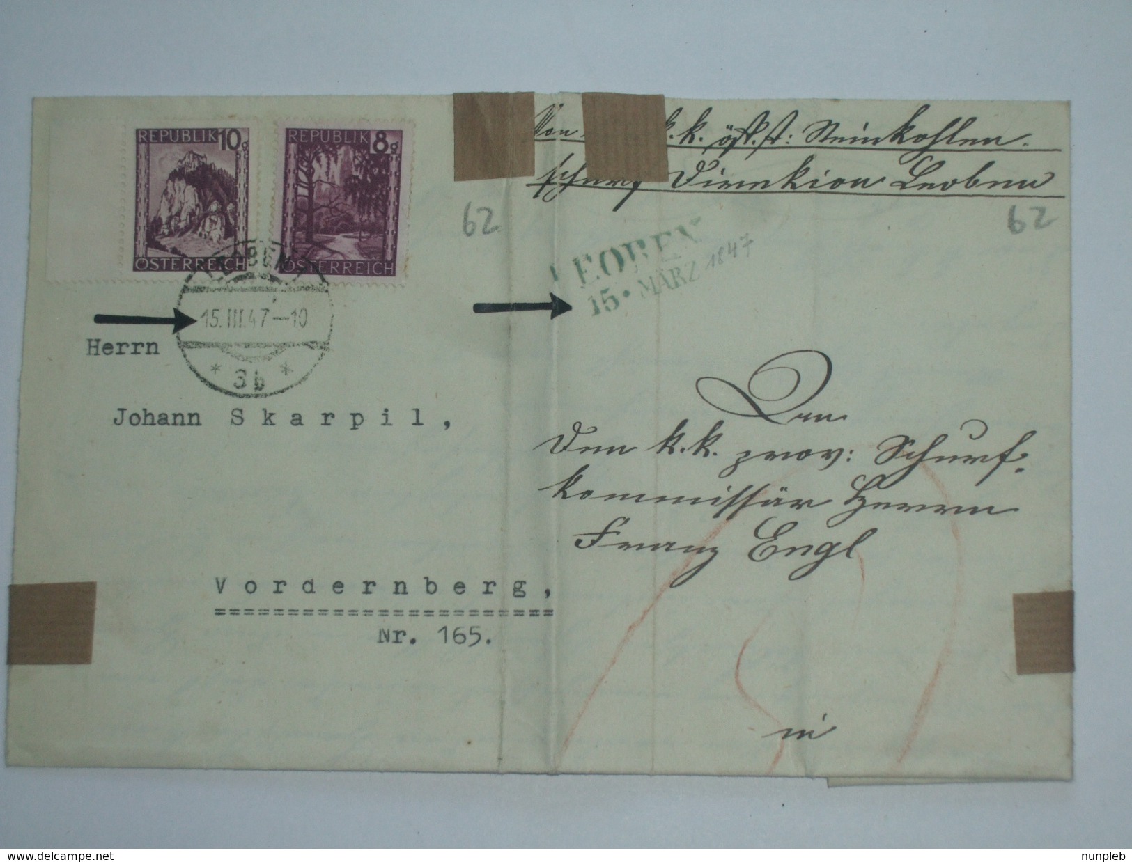 AUSTRIA 1847 VORPHILA ENTIRE LEOBEN TO BRUCK RE-SENT A CENTURY LATER LEOBEN TO VORDERNBERG - ...-1850 Prephilately