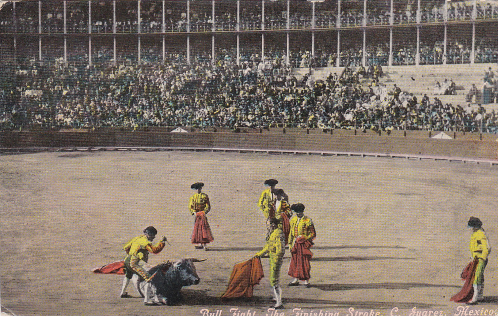 "Corrida" ,  Bullfight , Finishing Stroke , C. JUAREZ , Mexico , PU-1913 - Corrida