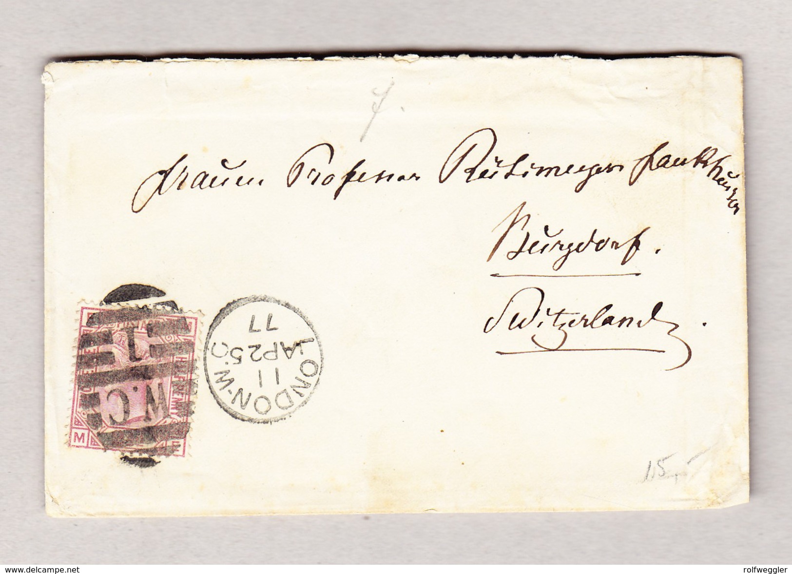 GB LONDON 25.4.1877 Damenbrief Nach Burgdorf - Lettres & Documents