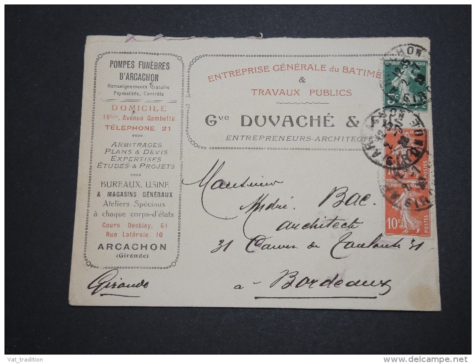 FRANCE - Enveloppe Commerciale De Arcachon Pour Bordeaux En 1928 , Affranchissement Type Semeuses - A Voir - L 5913 - 1921-1960: Periodo Moderno