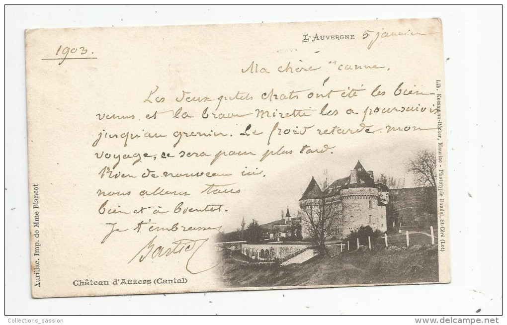 Cp , 15 , Château D'AUZERS , Cantal , Voyagée 1903 , Dos Simple - Autres & Non Classés