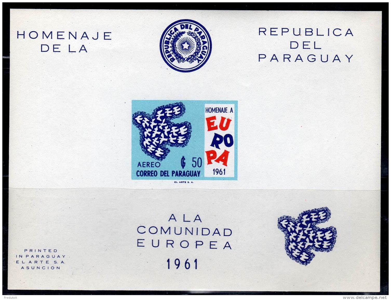 PARAGUAY - 1961 - BLOC  N°17  **  NON DENTELE   -  EUROPA - 1961