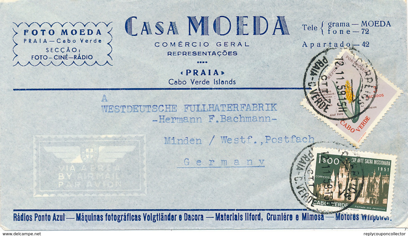 CABO VERDE - PRAIA - 1959 , Letter To Minden - Kaapverdische Eilanden