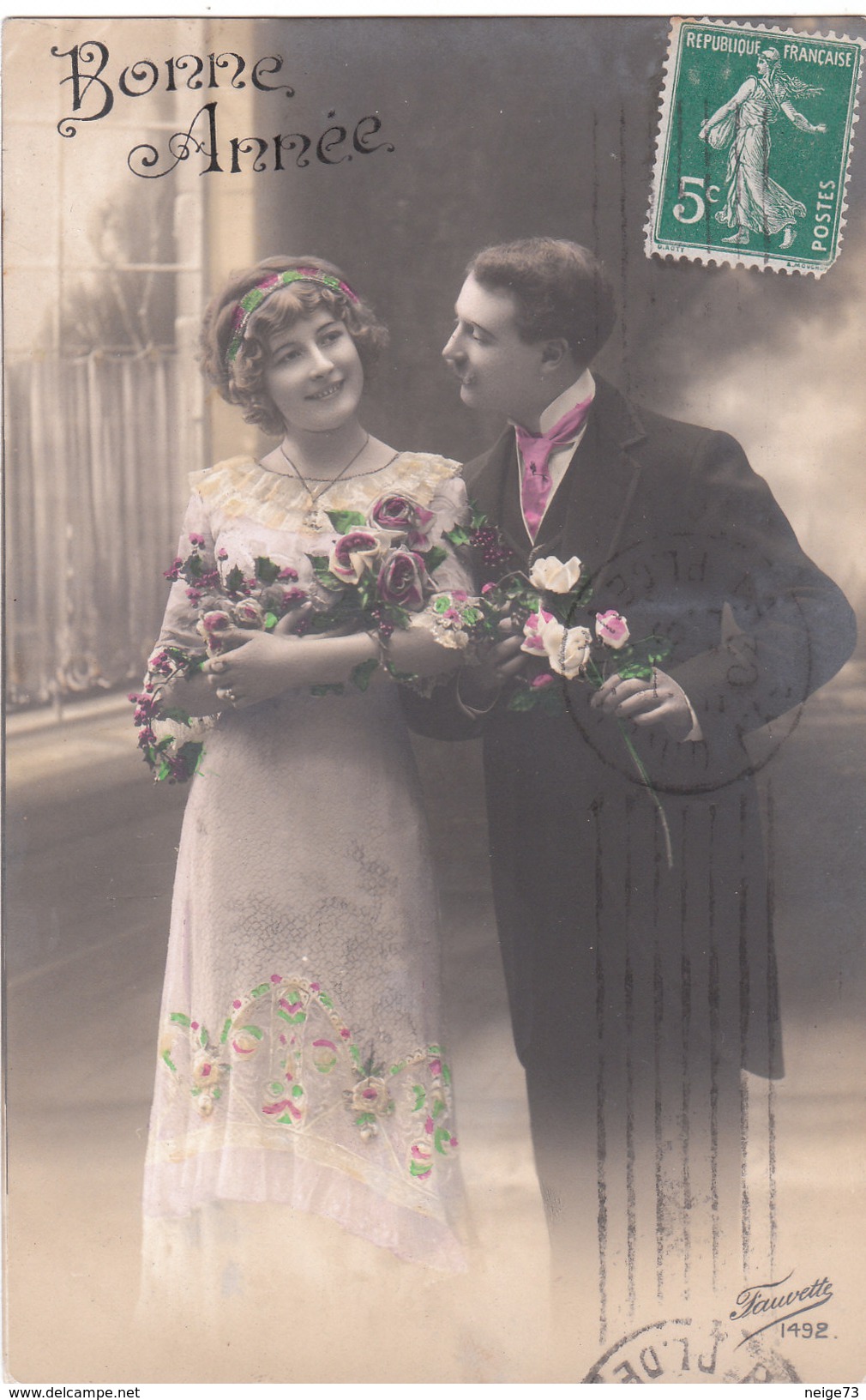 Carte Postale Ancienne Fantaisie -  Couple - Amoureux - Bonne Année - Autres & Non Classés