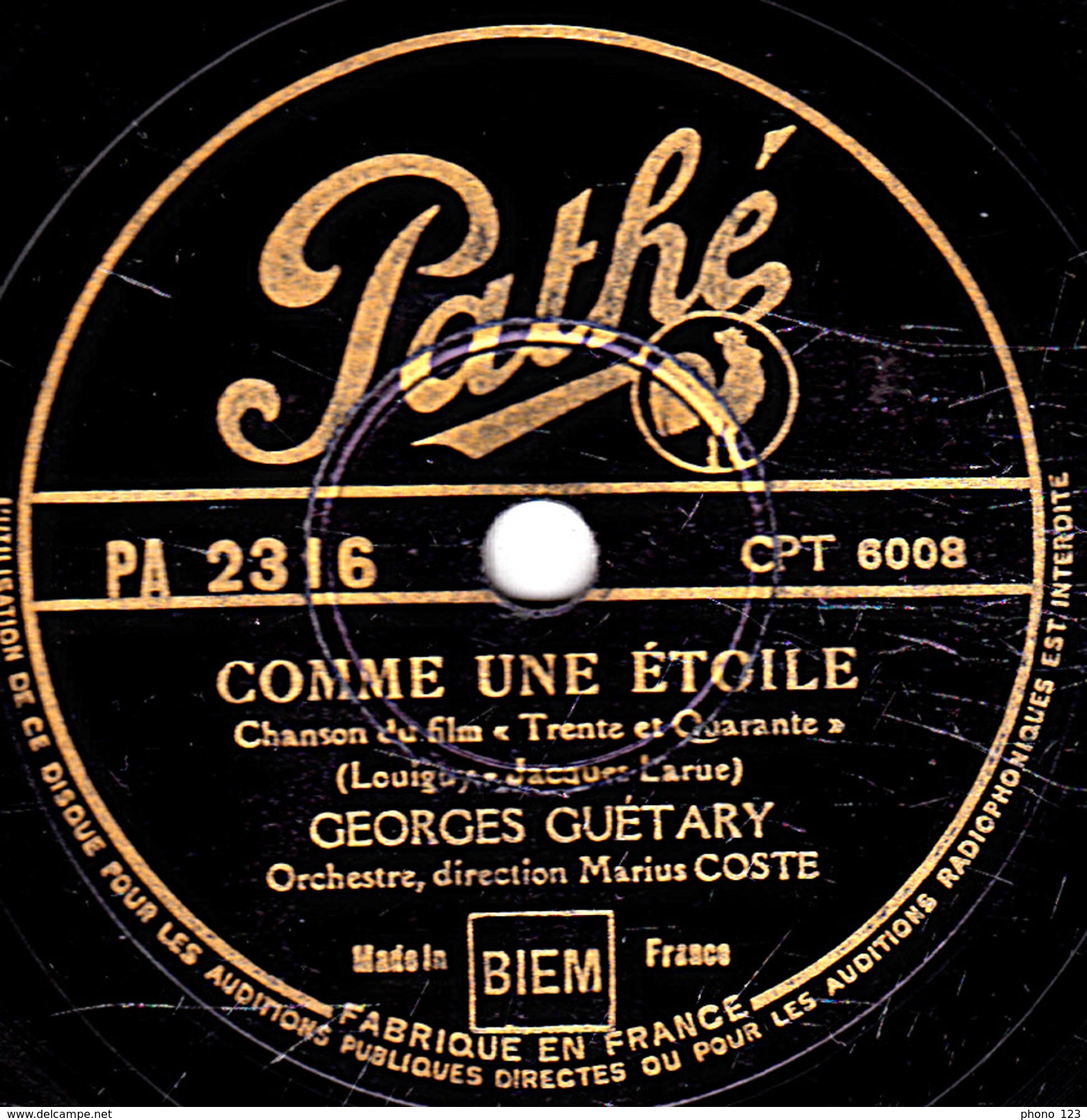 78 T. - 25 Cm - état  B - GEORGES GUETARY -  MAGDALENA - COMME UNE ETOILE - 78 T - Disques Pour Gramophone