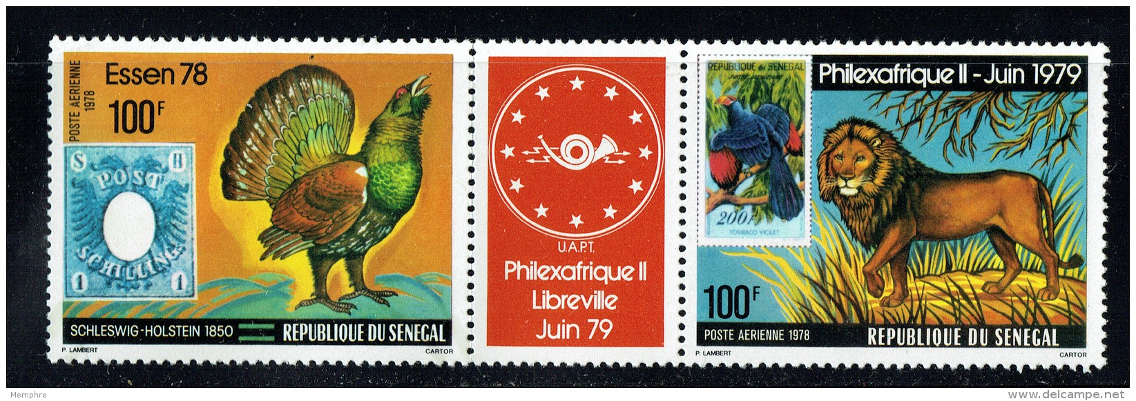 1978  Philexafrique Et ESSEN 78 Bande 2 Timbres + Vignette Animaux, Timbres Sur Timbres ** - Senegal (1960-...)