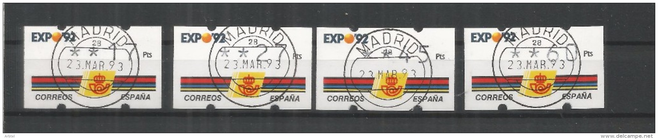 ATM KLUSENDORF EXPO 92 4 DIGITOS 4 VALORES CON MATASELLOS - 1992 – Sevilla (Spanien)