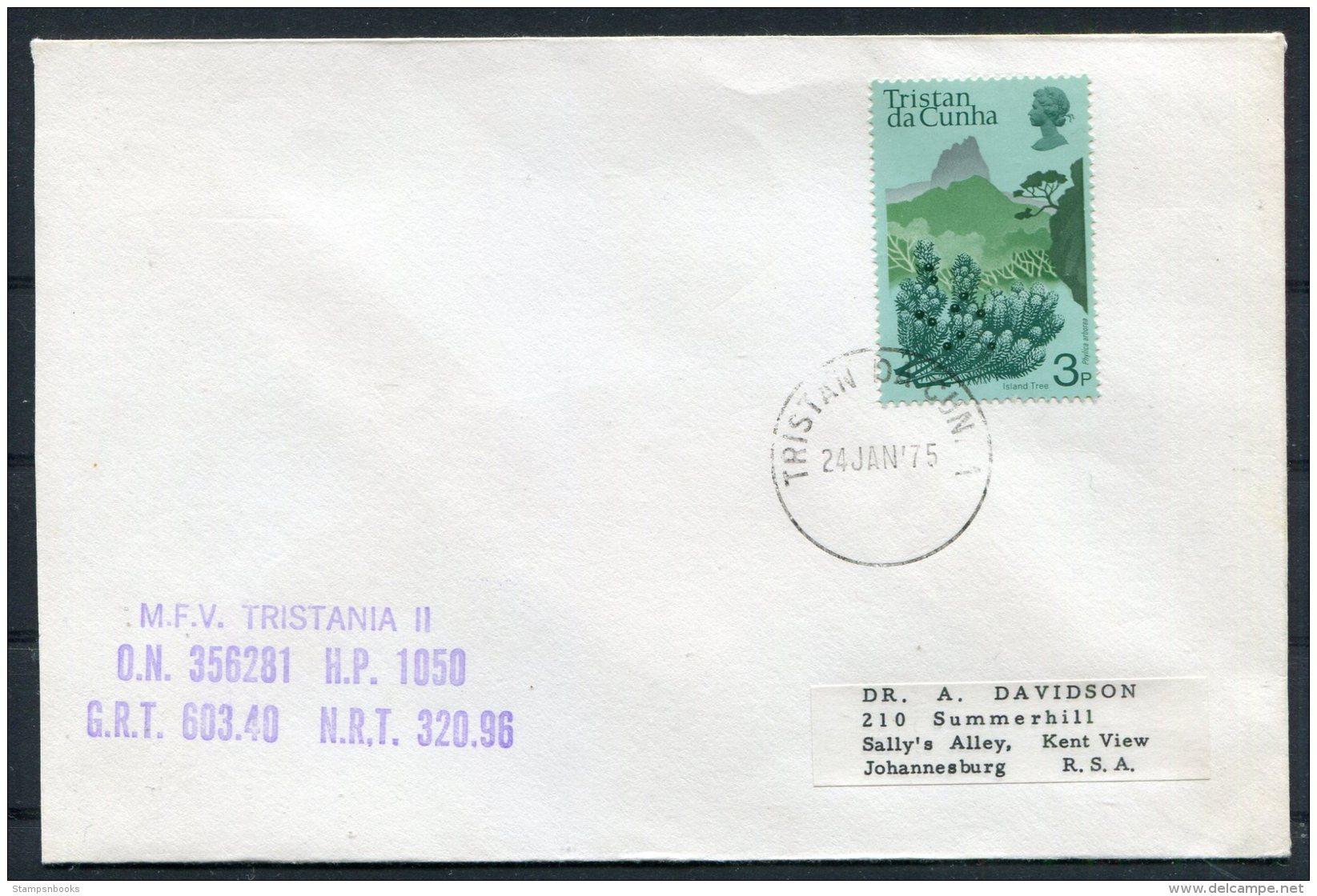 1975 Tristan M.F.V. TRISTANIA 2 Ship Cover - Tristan Da Cunha