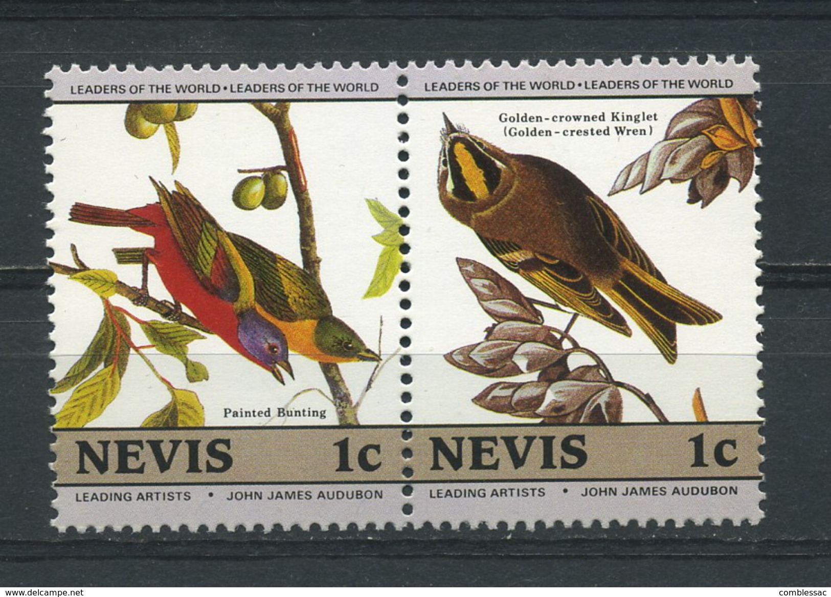 ST  KITTS  -  NEVIS  /  NEVIS    1985   Ornithology    2nd  Series    1c  Painted  Bunting    Horiz  Pair     MNH - St.Kitts And Nevis ( 1983-...)