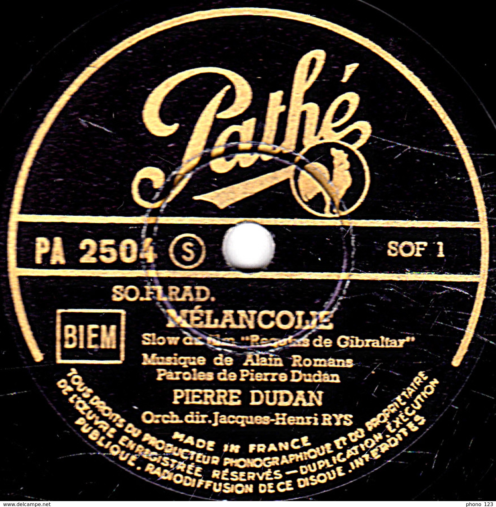 78 T. - 25 Cm - état  B -  PIERRE DUDAN - MELANCOLIE - CLOPIN-CLOPANT - 78 T - Disques Pour Gramophone