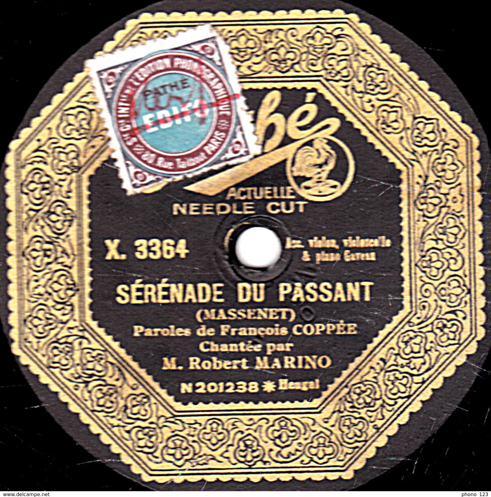 78 T. - 25 Cm - état  B - Robert MARINO - SERENADE DU PASSANT - CHANSON DE L'ADIEU - 78 T - Discos Para Fonógrafos