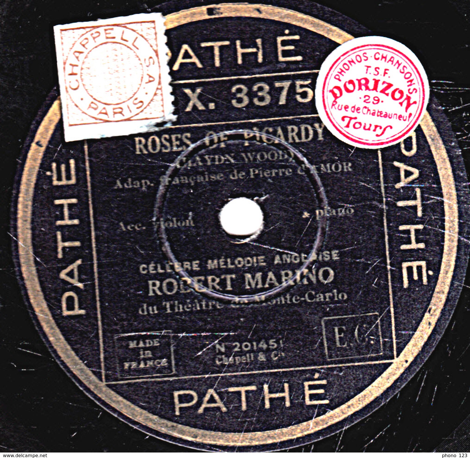 78 T. - 25 Cm - état  B - Robert MARINO - ROSES OF PICARDIE - PETITE MAISON GRISE - 78 T - Disques Pour Gramophone