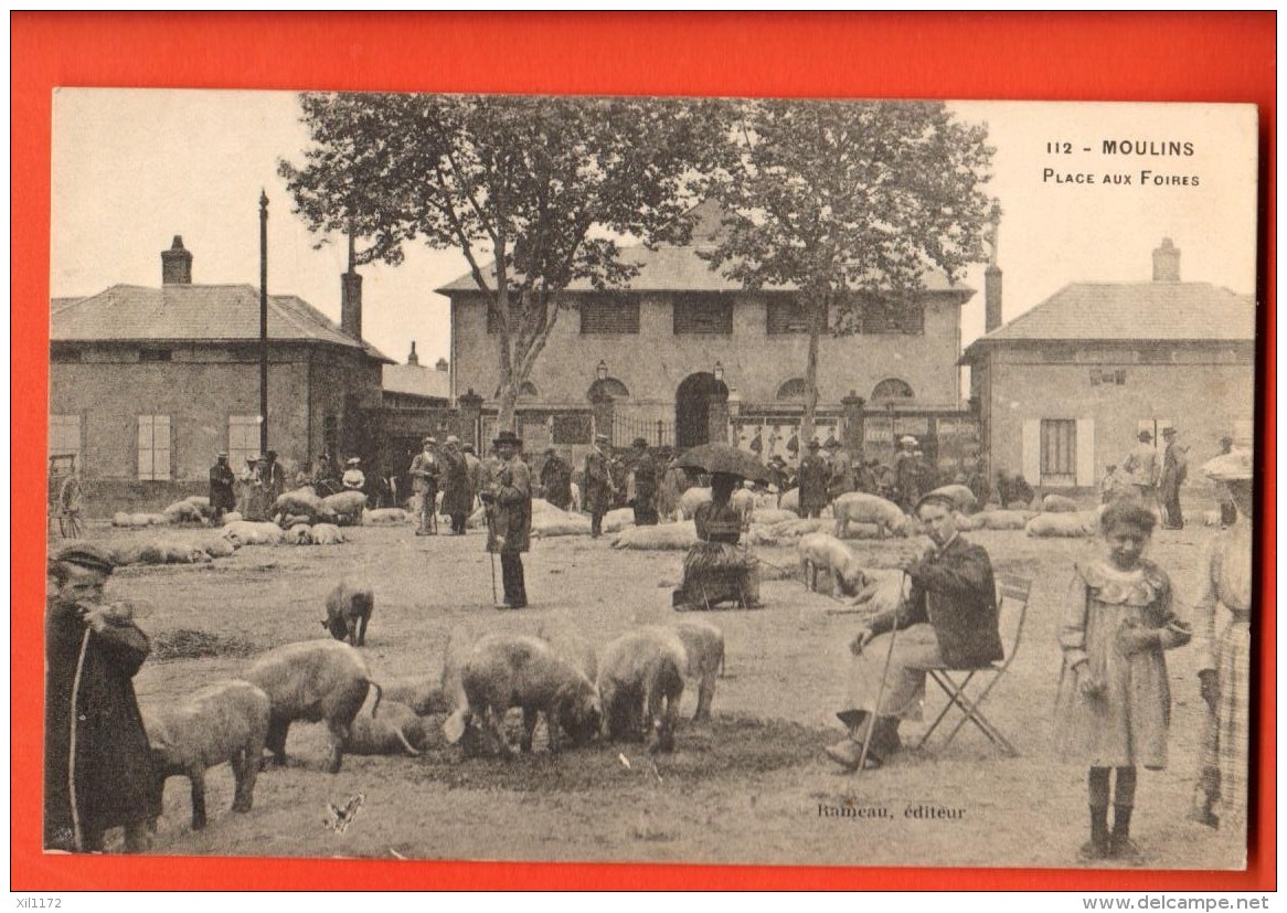 PRA-33  Moulins  Place Aux Foires, Cochons Au Premier Plan, ANIME. - Moulins