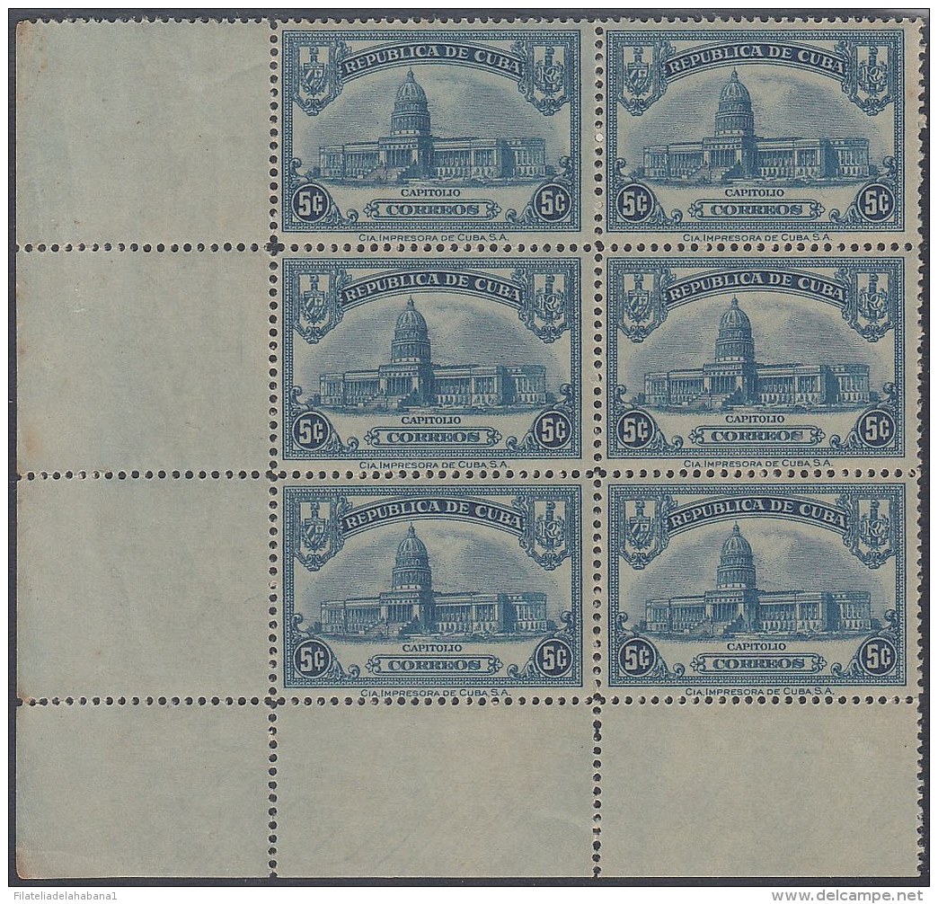 1929-73 CUBA REPUBLICA. 1929. Ed.235. 5c CAPITOLIO NACIONAL. CAPITOL. BLOCK 6 ORIGINAL GUM. - Ongebruikt