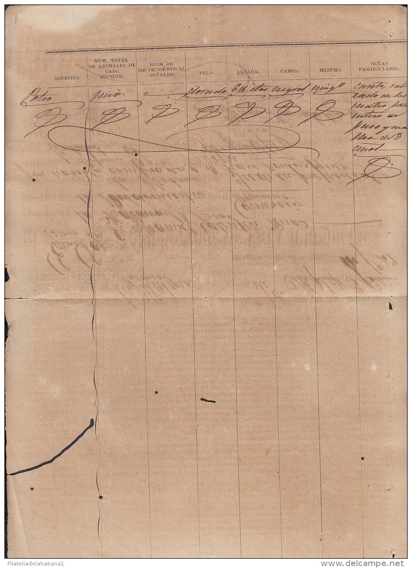 POL-47 CUBA SPAIN ESPAÑA (LG-1062) 1879. 62c. CABEZAS. LICENCIA DE PASO DE ANIMALES. REVENUE POLICE. - Timbres-taxe