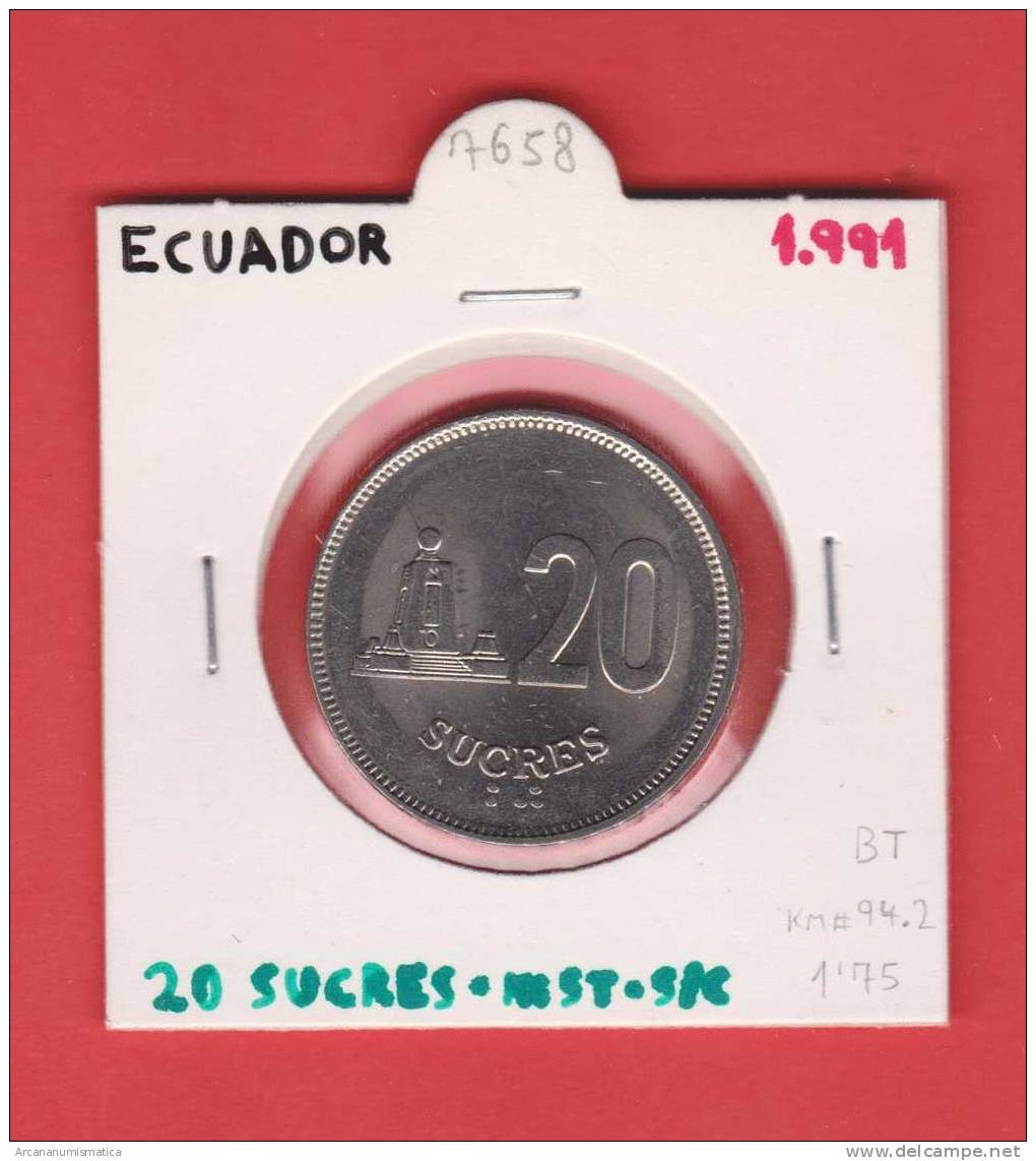 ECUADOR   20    SUCRES   1.991  NIQUEL-ACERO  KM#94.2  SC/UNC      DL-7658 - Ecuador