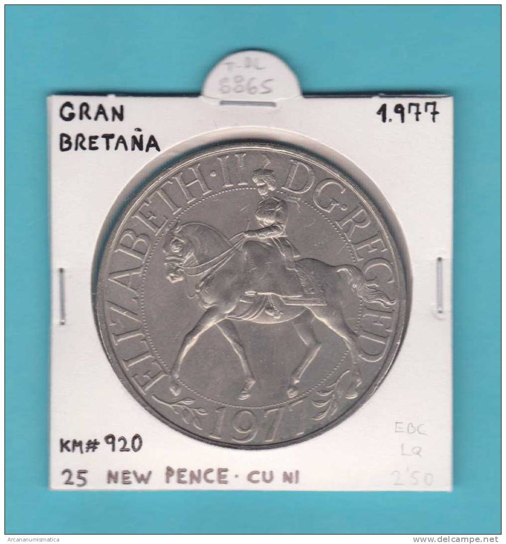 GRAN  BRETAÑA   25  NEW PENCE 1.977  CU NI  KM#920   EBC/XF   DL-8865 - 25 New Pence