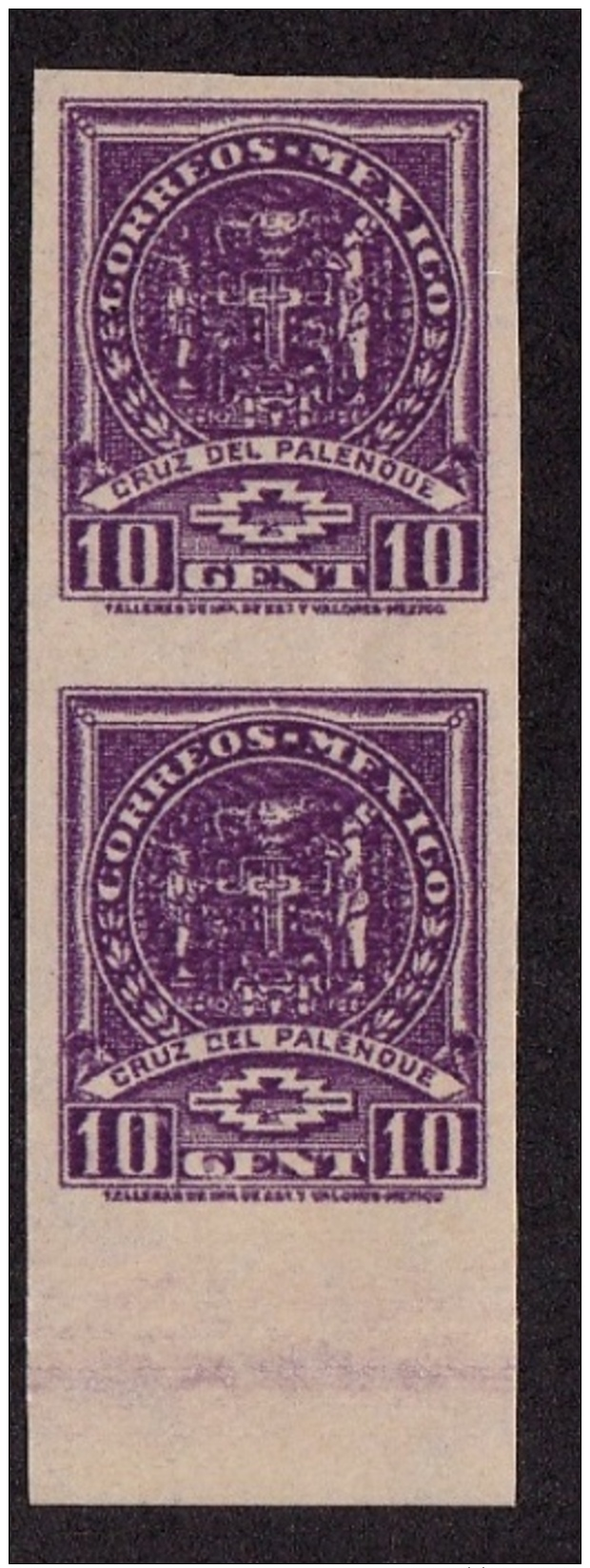 Mexico (Sc # 733a) MNH (Imperf. Pair) Cross Of Palenque  (1934) - Mexique