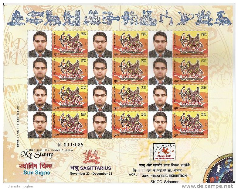 Special My Stamp,Sun Sign,Astrology Signs, Sagittarius Sign, My Stamp, Sheet Of 12, MNH,Stamps, By India Post - Astrology