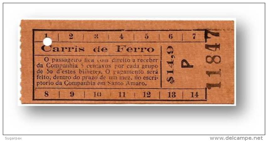 Carris De Ferro - $14,9 - Tramway Ticket - Serie P - Lisboa Portugal - Europa