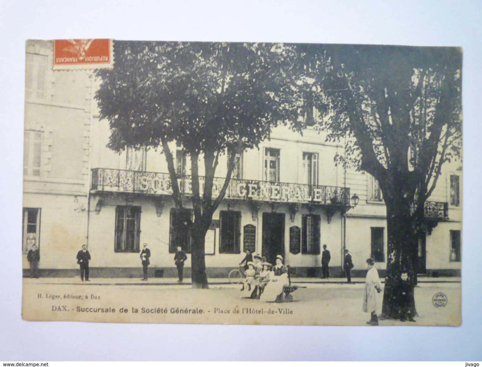 DAX  (Landes)  :  Succursale De La  SOCIETE GENERALE  -  Place De L'Hôtel De Ville   1908   - Dax