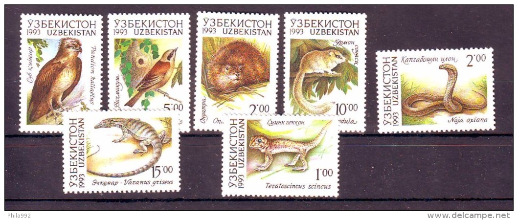 Uzbekistan 1993 Y Fauna Animals Mi No 7-13 MNH - Uzbekistan