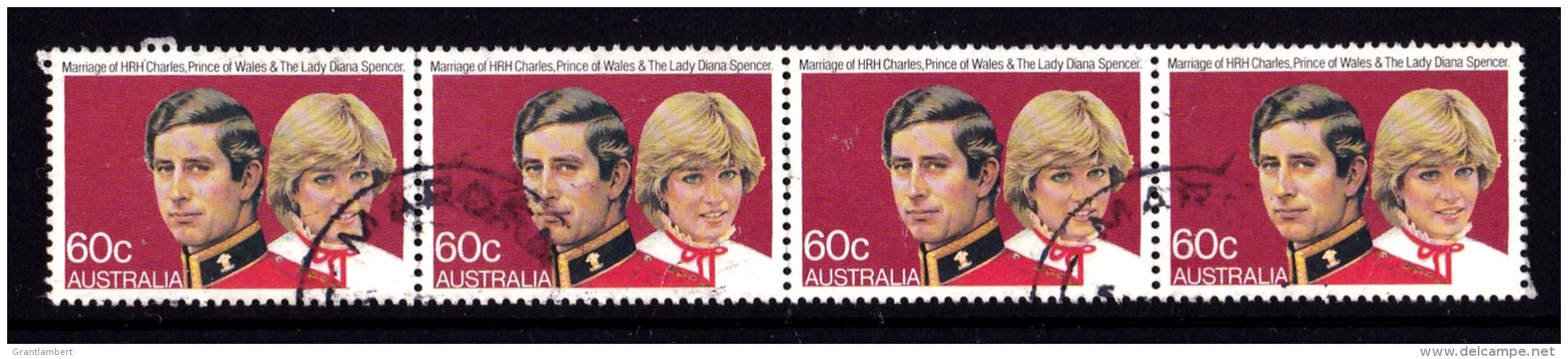 Australia 1981 Royal Wedding Charles &amp; Diana 60c Strip Of 4 Used - Used Stamps